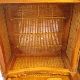 Pair of Club armchairs in ocean liner style, woven rattan and solid wood.