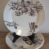 3 plates with hors d'oeuvre in Terre de Fer HB Choisy bird decoration