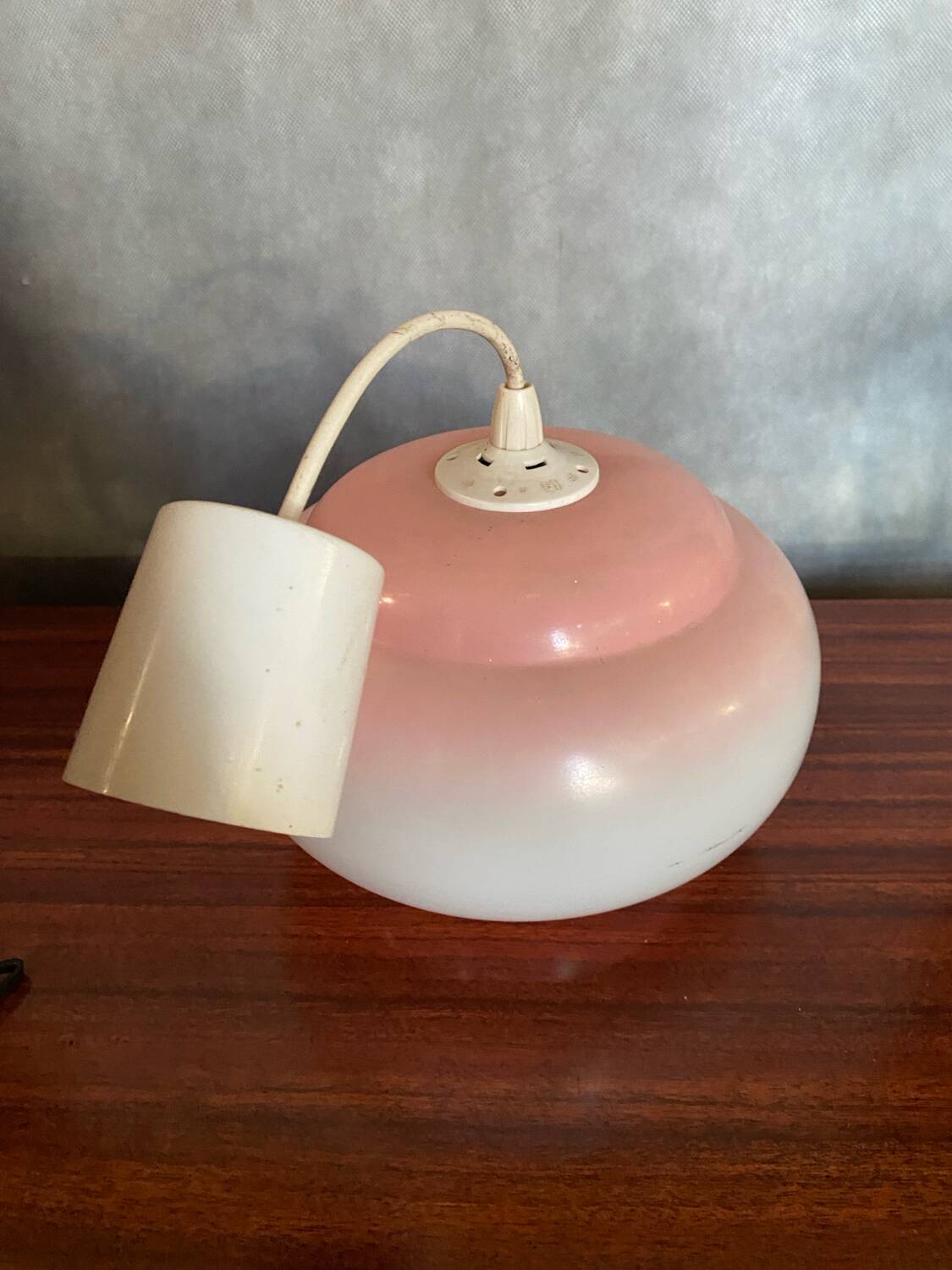 Old Opaline Pendant Light White & Pink 70s Vintage #B844
