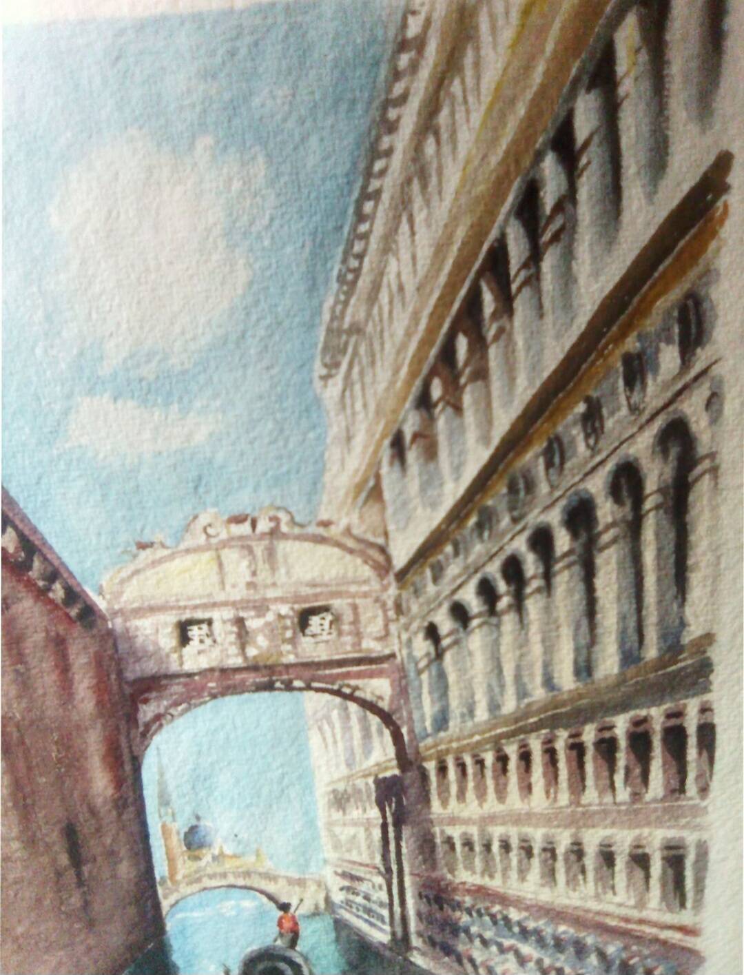 Watercolor of Venice, early 20th century/ Gondola/ Italy