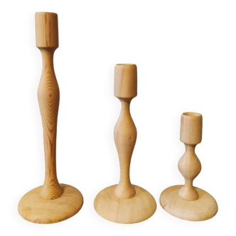 Trio of cedar wood candle holders Morocco