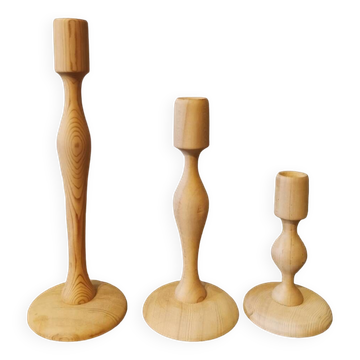 Trio of cedar wood candle holders Morocco