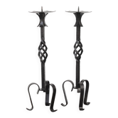 Paire de deux grands candélabres vintage brutalistes du milieu du siècle.