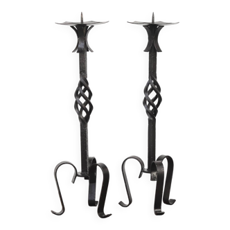 Pair of two large Vintage Brutalist Mid-Century Candlesticks