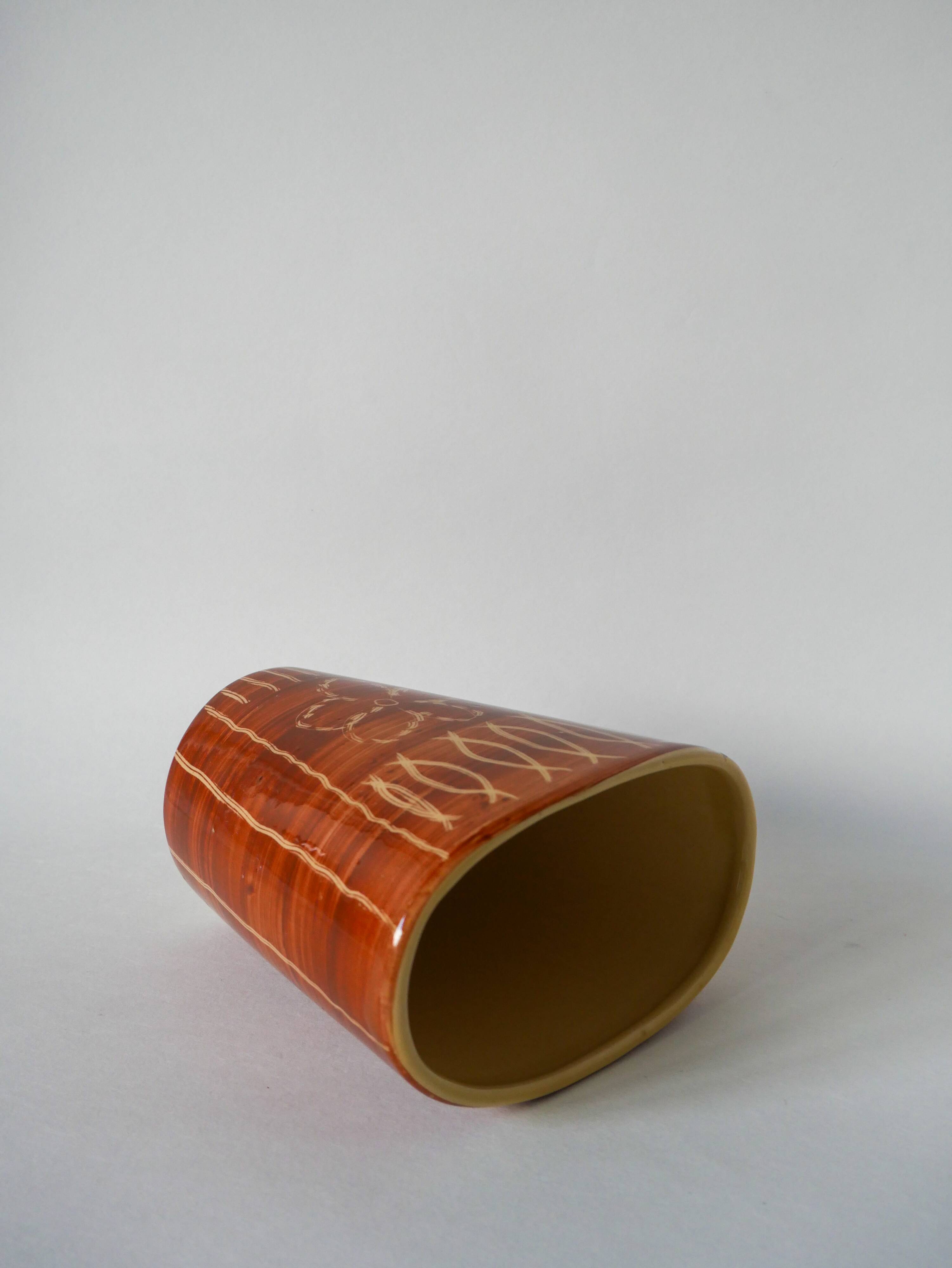 Patterned beige and brown ceramic vase, numbered 1970