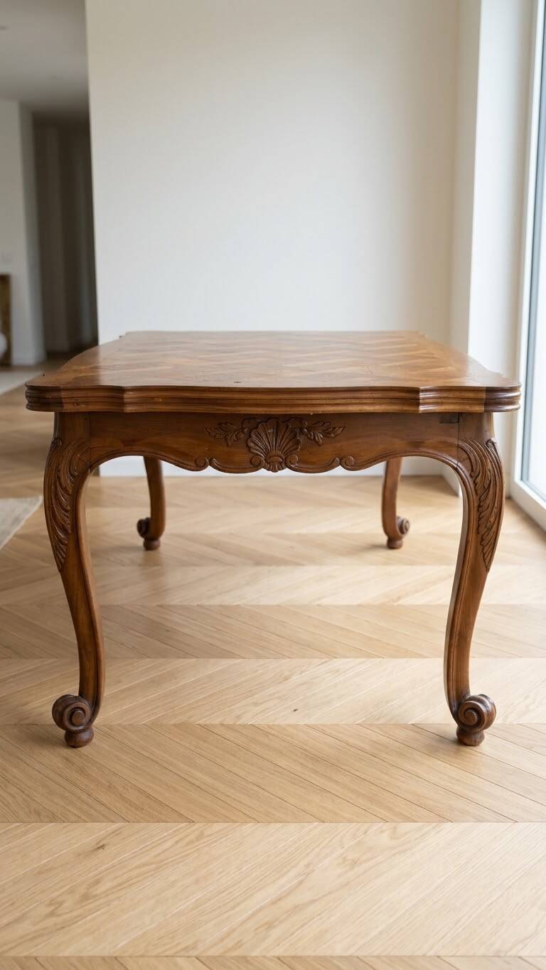Louis XV table in carved and marquetry wood - 150 × 90 cm