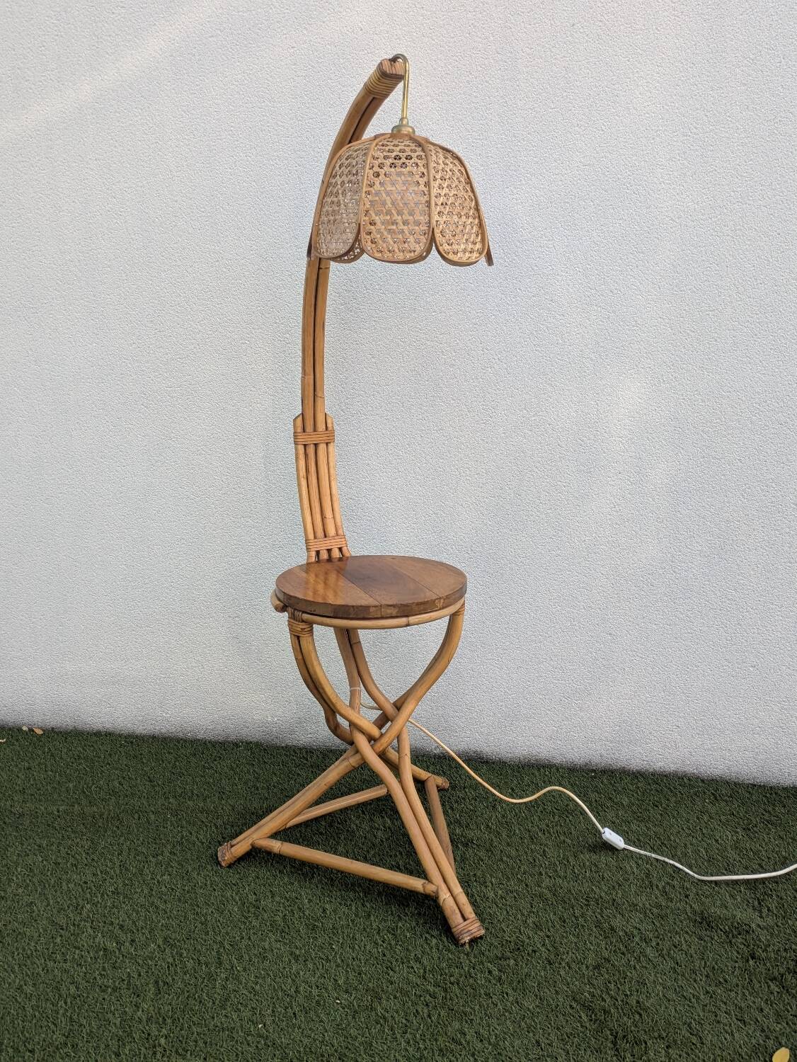 Vintage rattan and bamboo floor lamp, 1960s