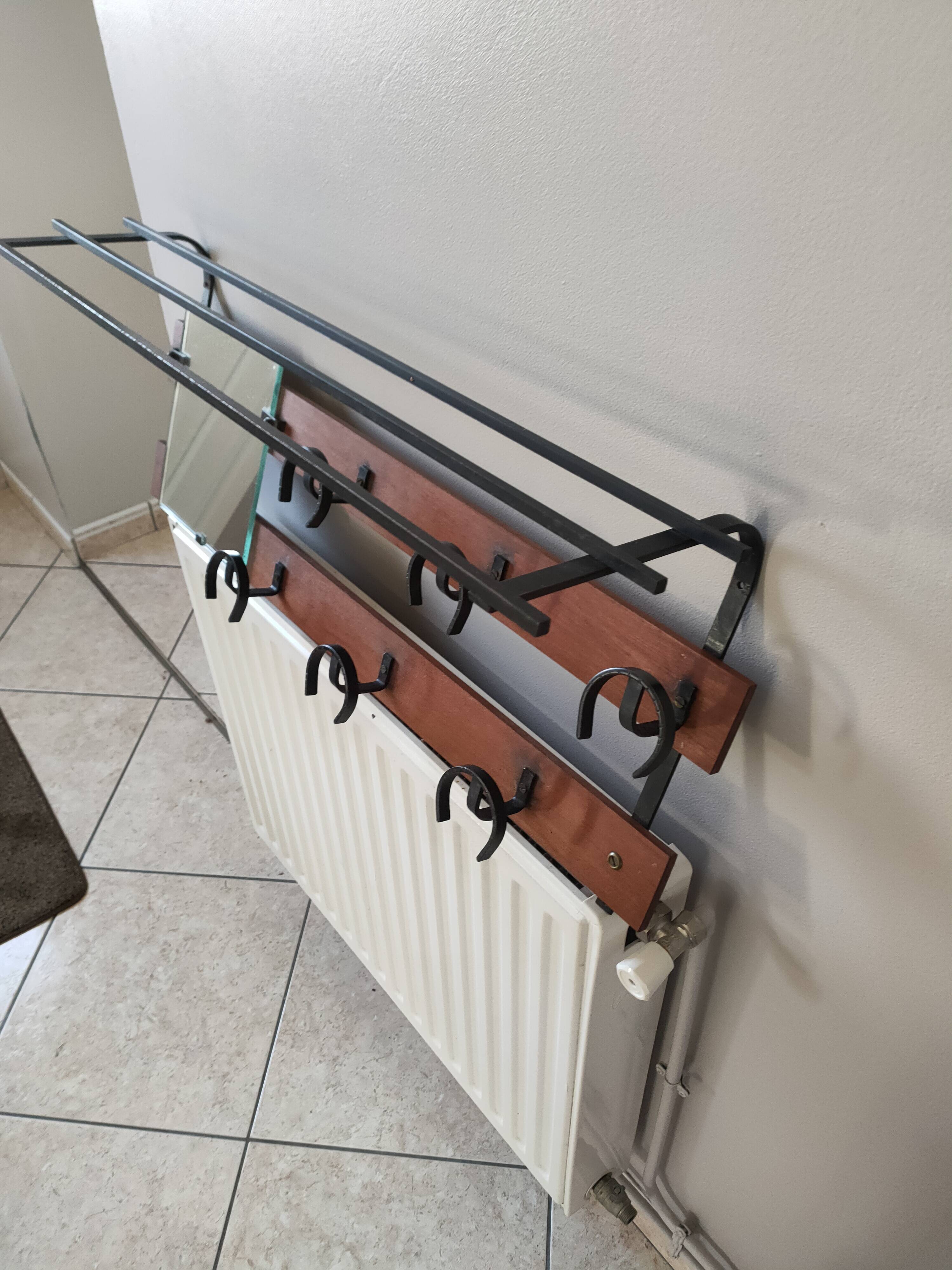 vintage teak coat rack with 6 hooks