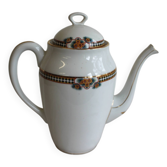 Antique coffee pot in white Limoges porcelain with floral motifs