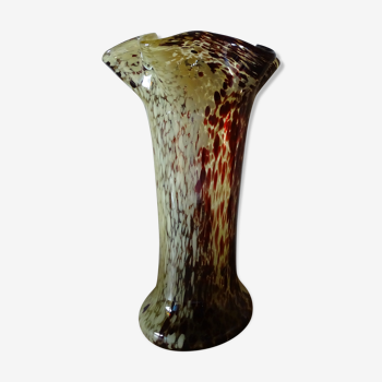 Vase à collerette en verre moucheté Soufflerie Clichy