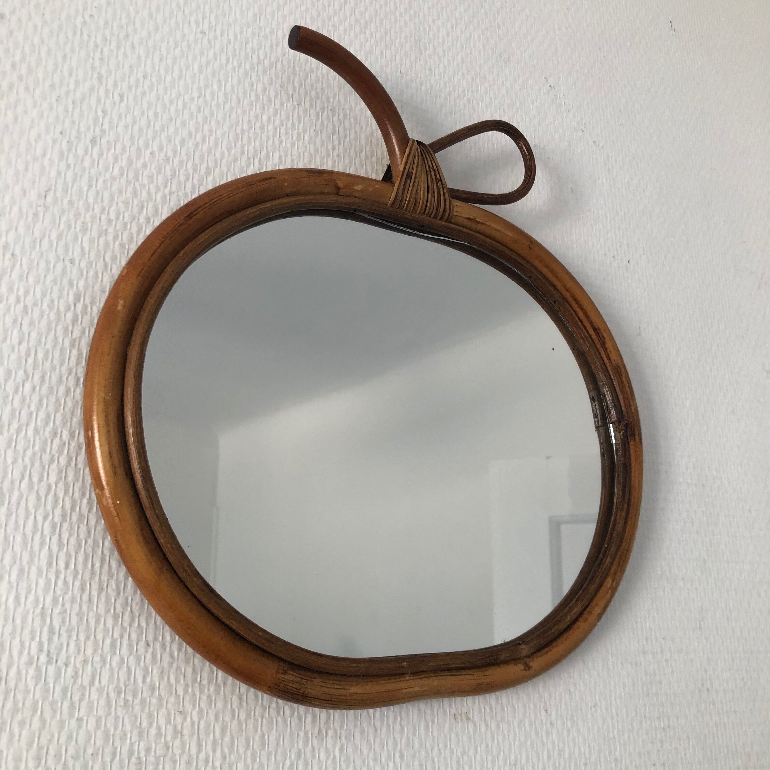 Rattan apple mirror 1960s 32 x 31 cm
