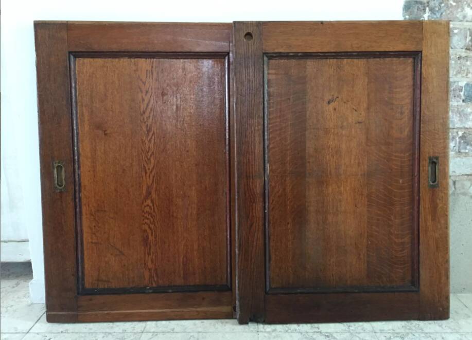 Pair of vintage oak sliding doors