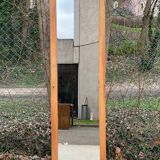 Art Deco mirror on a carved arched base, renovated in raw oak, 186cm