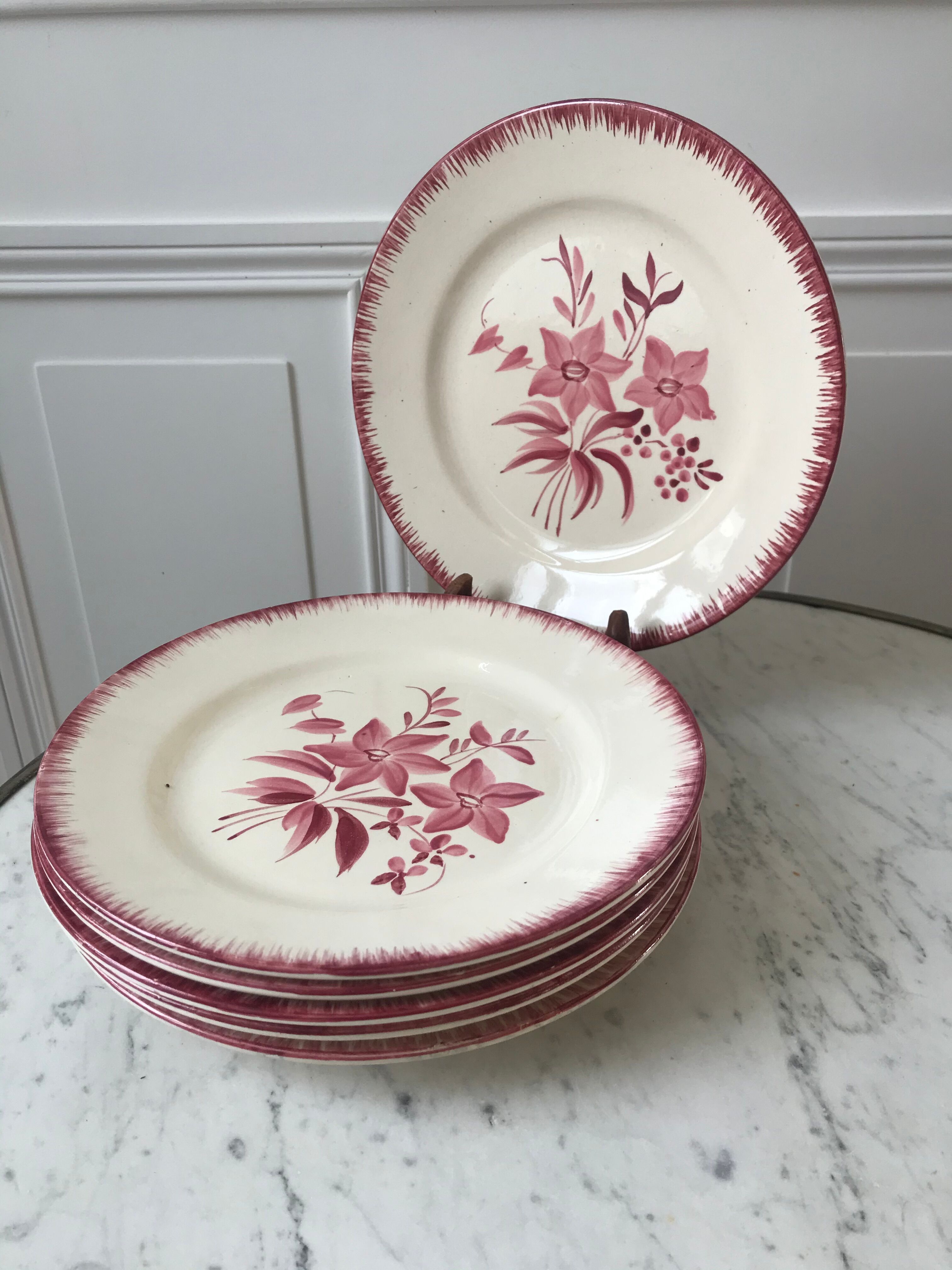 Set of 6 flat plates longchamp pinks years 30-40