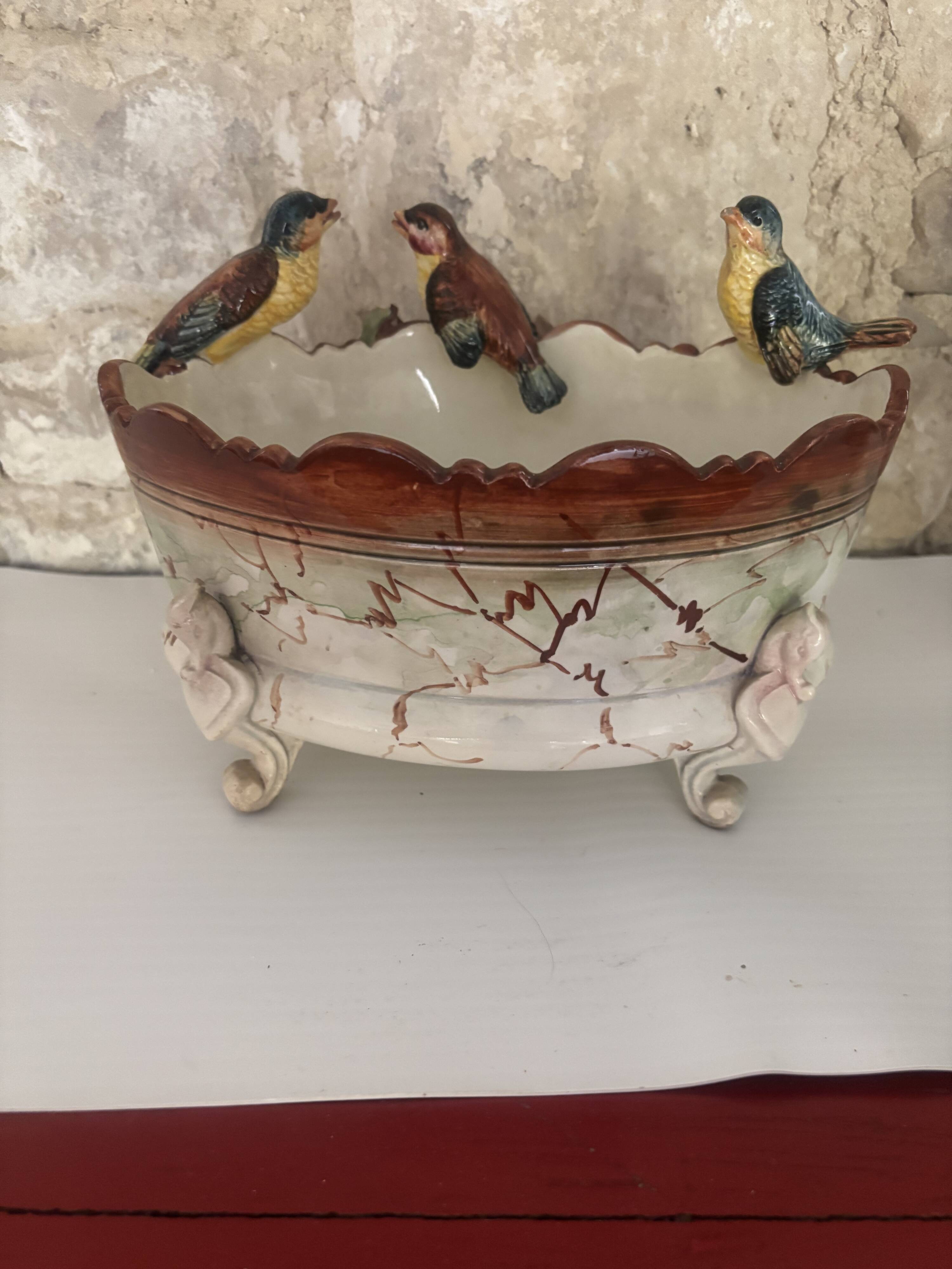 Glazed ceramic planter – Plant & bird decor