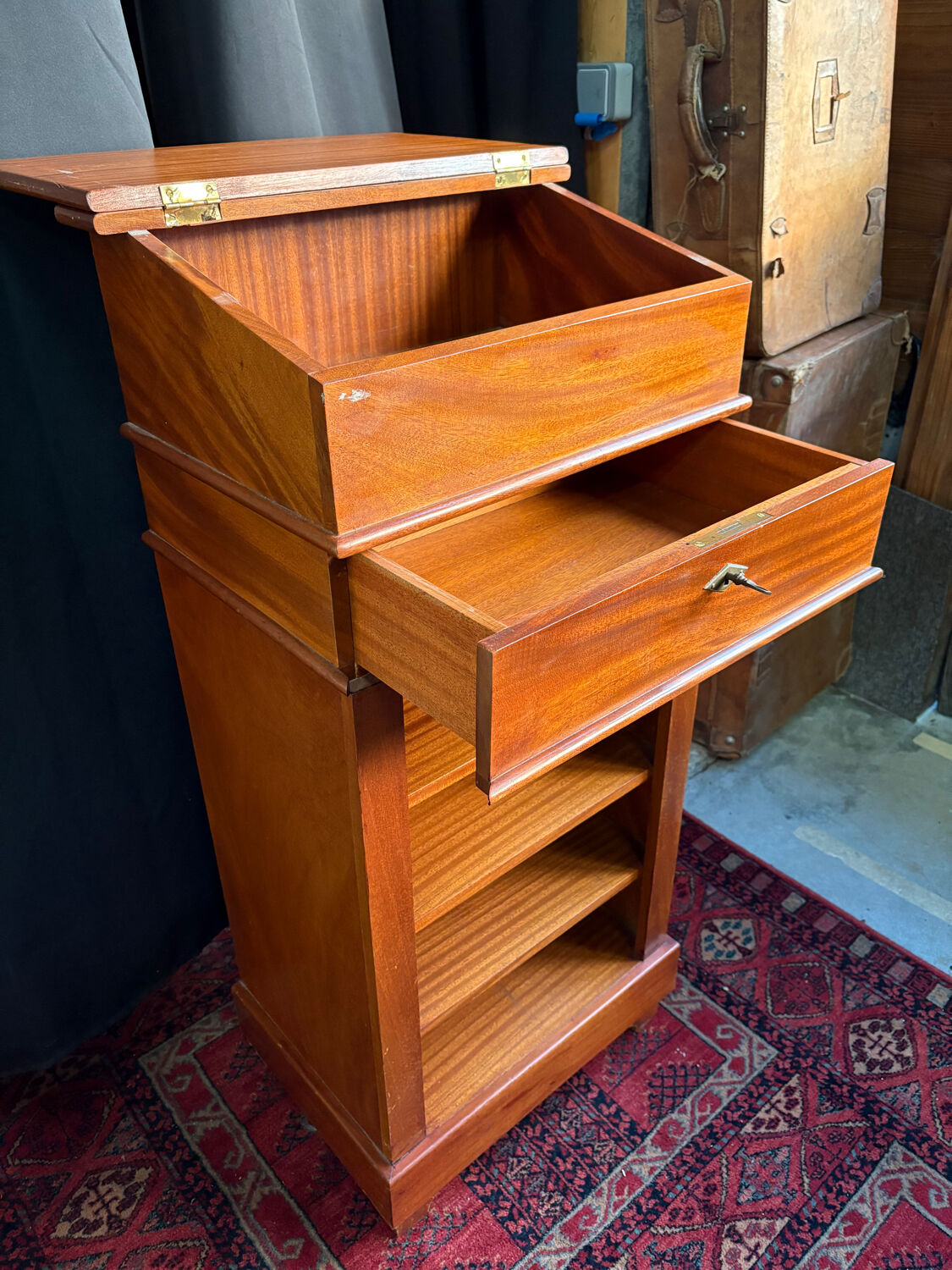 Wooden writing desk with storage, vintage 1950s.