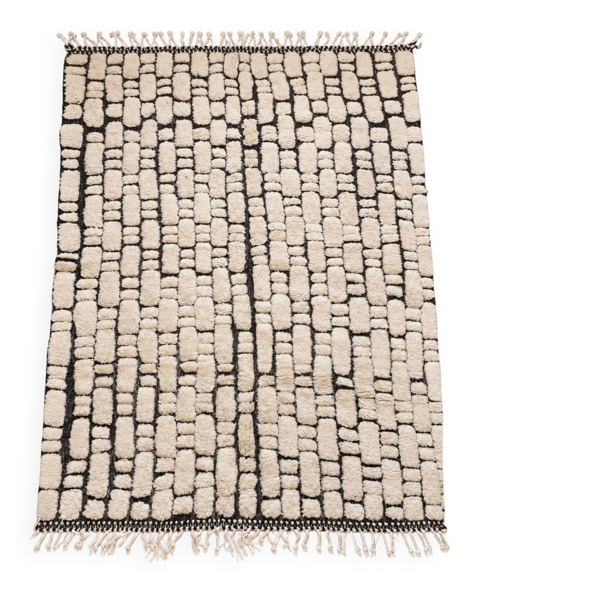 Large cream and black checked Berber rug, 280 × 200 cm.