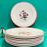 8 plates faience bordeaux-collection bouquet fleuri - digoin sarreguemines -retro-cuisine-vintage