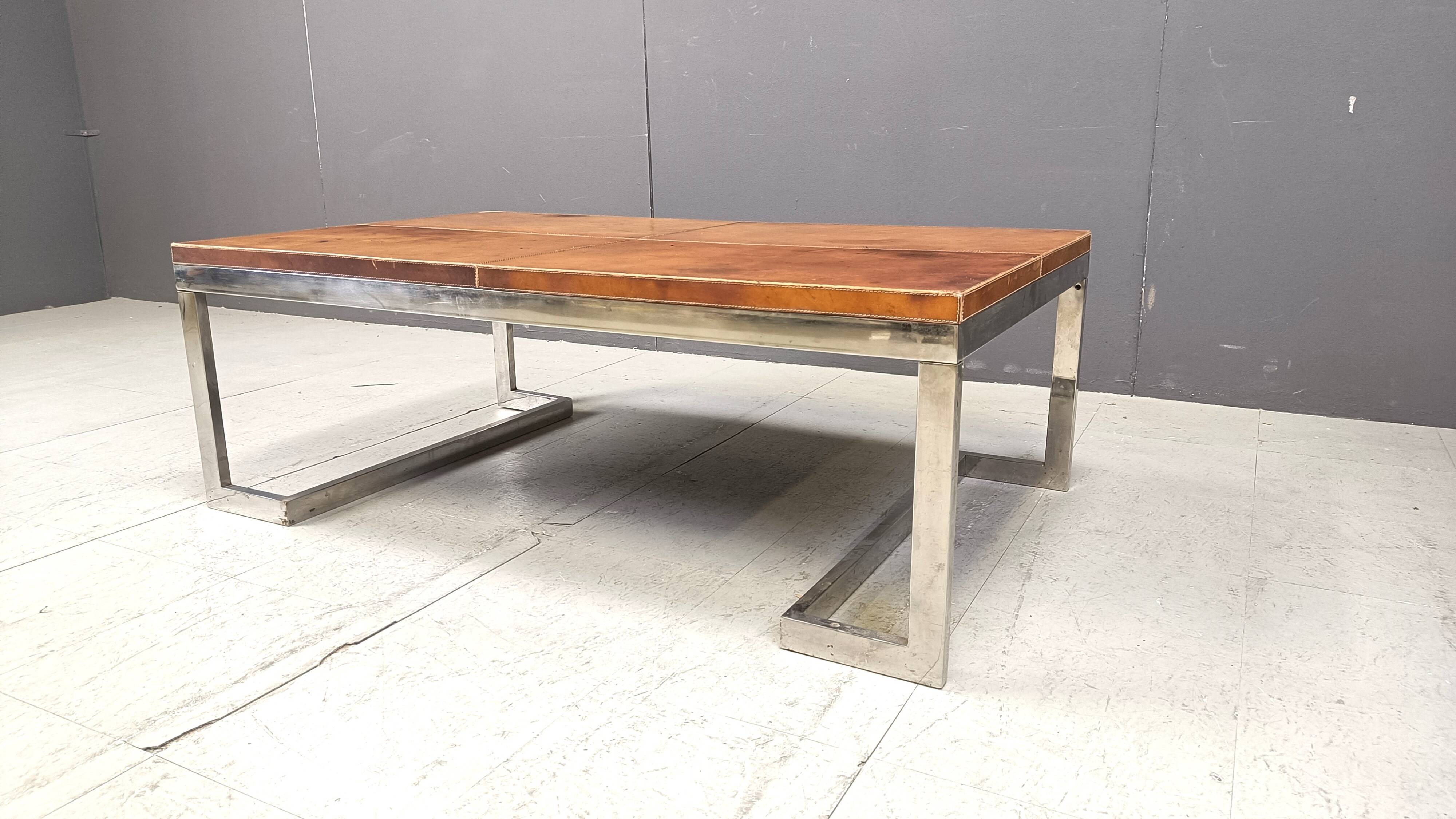 Leather and chrome coffee table, 1970s