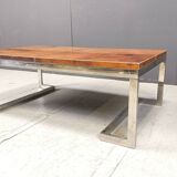 Table basse en cuir et chrome, années 1970