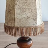 Vintage Italian table lamp in turned wood and leather lampshade