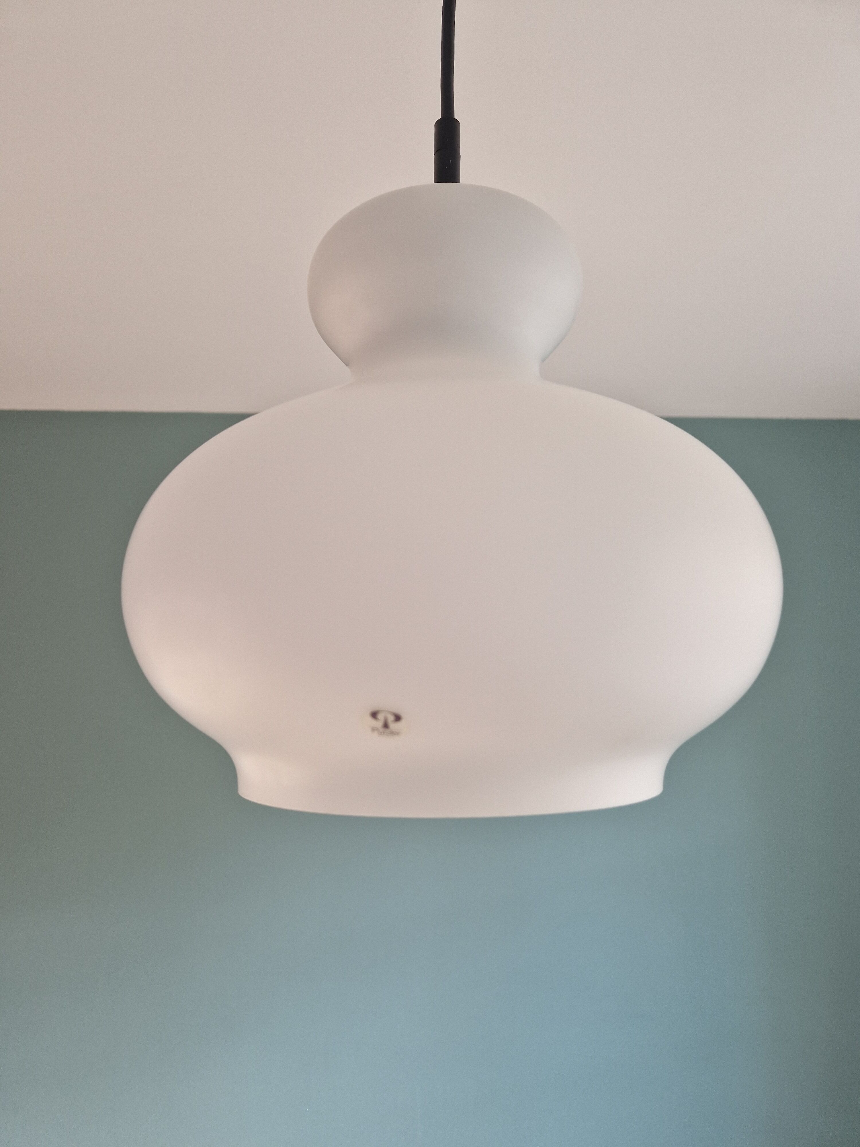 White opaline pendant lamp, Peill & Putzler, 70s