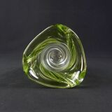 Val Saint Lambert crystal vase with a two-tone twisted shape, "Wave" model