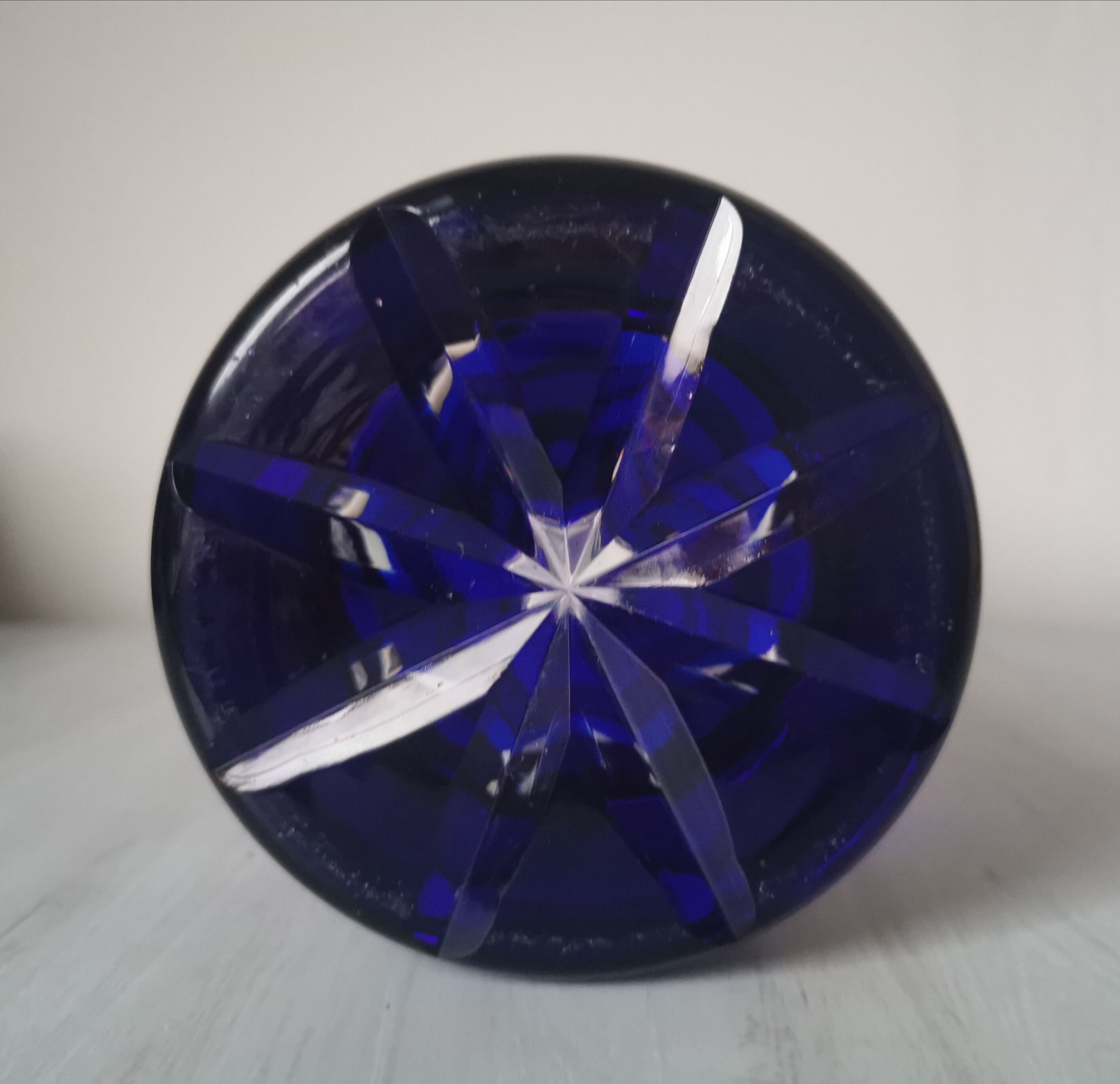 Blue cut crystal vase