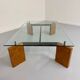 Old coffee table in glass and magnifying glass, French design Paul Michel, year 70
