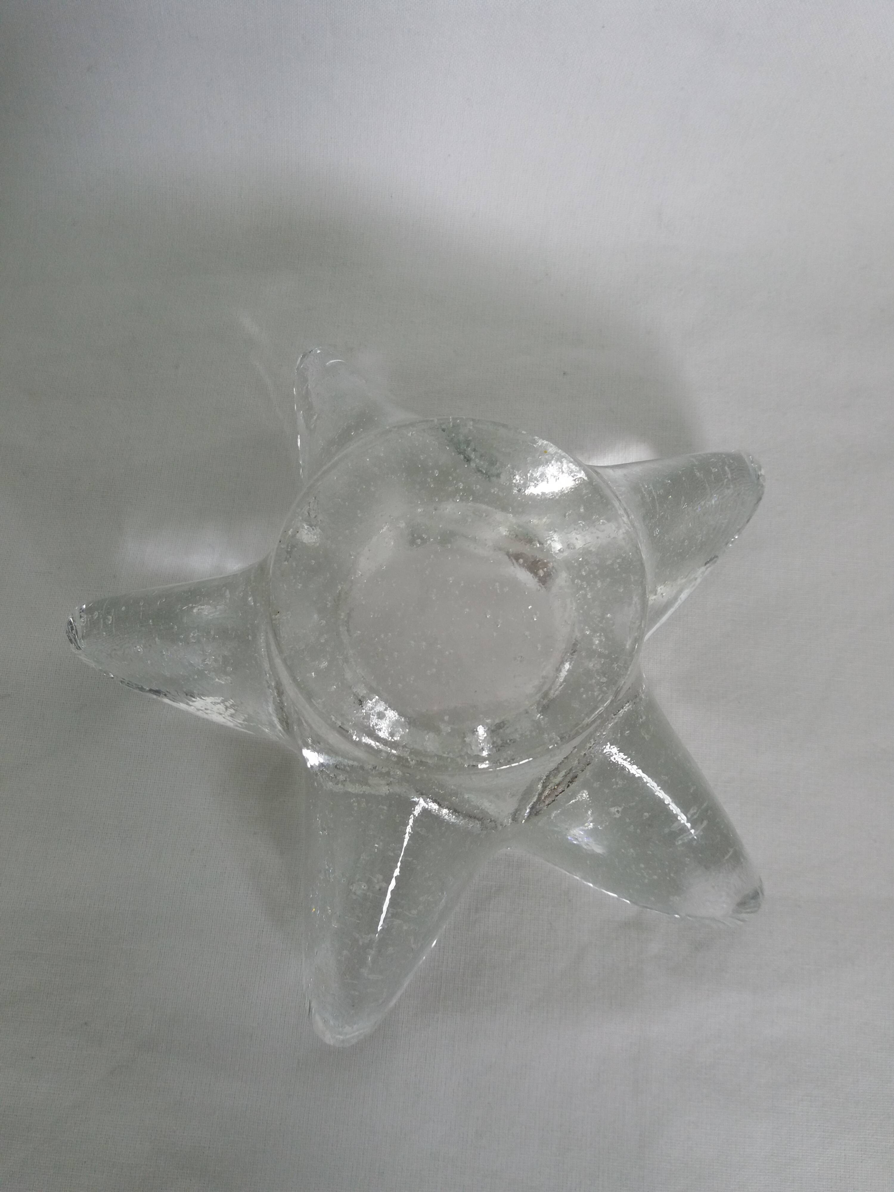 Star candle holder in glass or bubbled crystal, Biot type