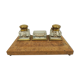 Old wooden office inkwell set and glass and brass accessories