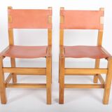 Set of 6 chairs in elm and leather Maison Regain edition