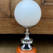 Vintage lamp opaline globe, wood turned orange and chrome 60s 70s