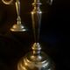 2 candlesticks, candelabras, silver metal, 5 flames, 37 cm