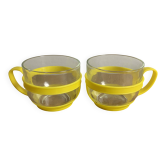 Vintage yellow glass and plastic cups #vintage