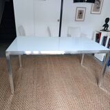 Glass and brass table with MDF extensions