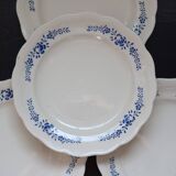 4 vintage white and blue earthenware dinner plates - Floral design