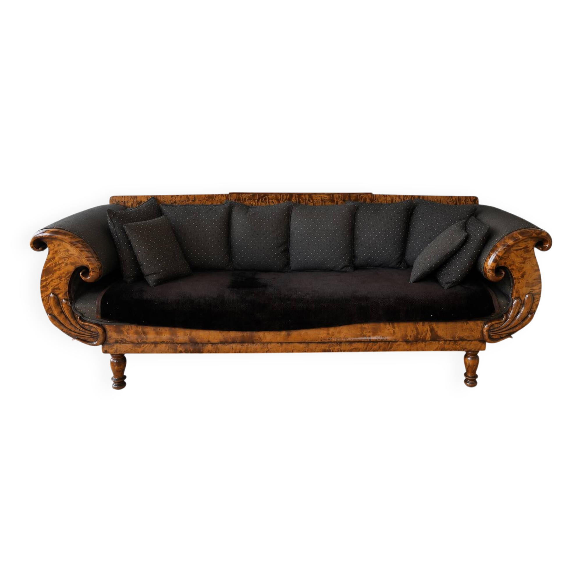 Large Biedermeier sofa for 3/4 people in striped Norwegian wood – 19th century