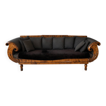 Large Biedermeier sofa for 3/4 people in striped Norwegian wood – 19th century