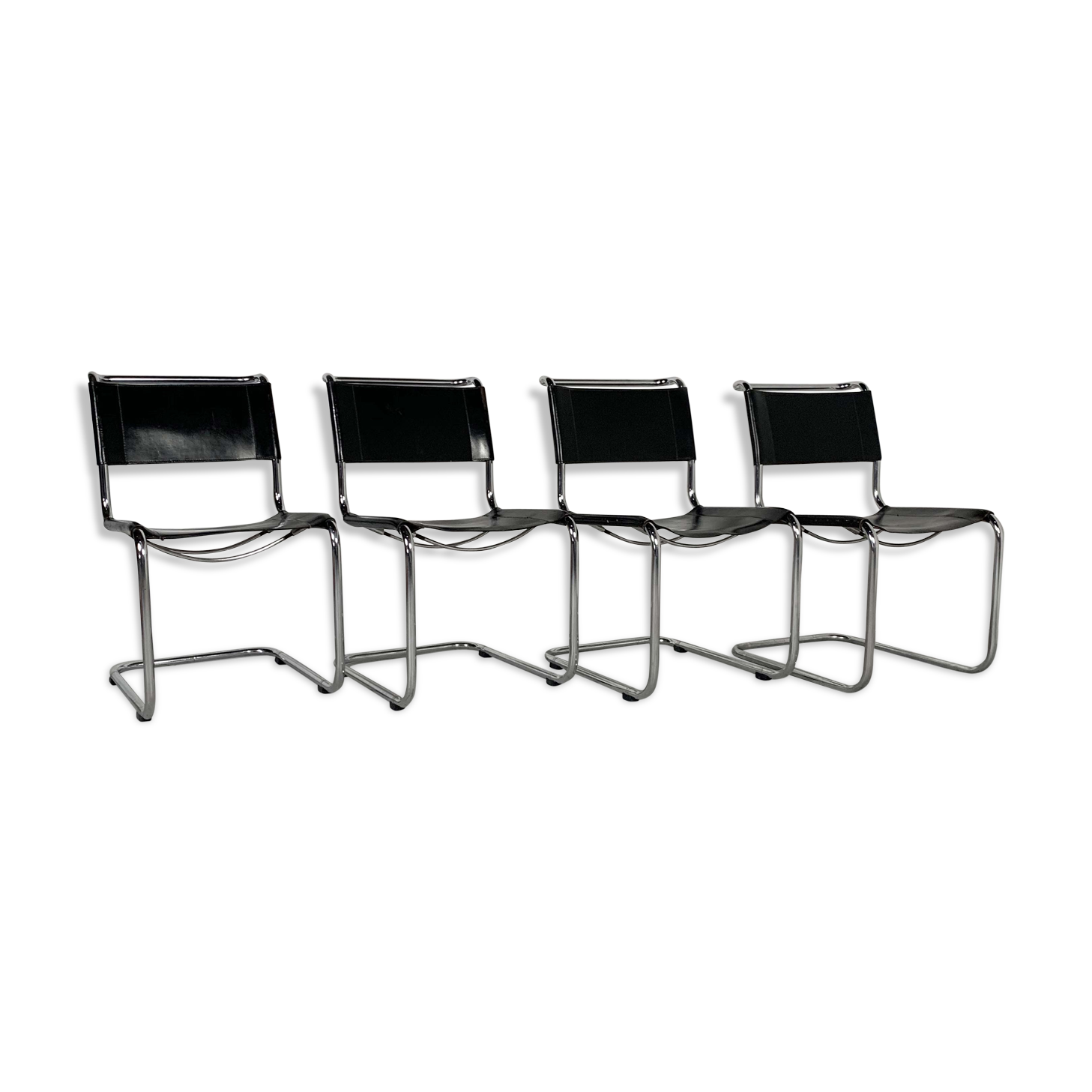 Set of 4 B33 leather chairs by Marcel Breuer, Thonet edition 1930