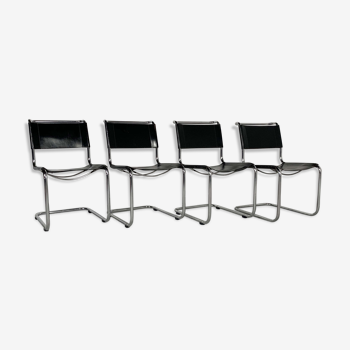 Set of 4 B33 leather chairs by Marcel Breuer, Thonet edition 1930