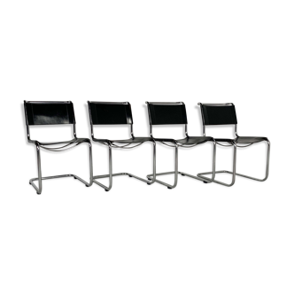 Set of 4 B33 leather chairs by Marcel Breuer, Thonet edition 1930