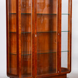 Restored art deco walnut display cabinet, revived original varnish, czechia, 1920s