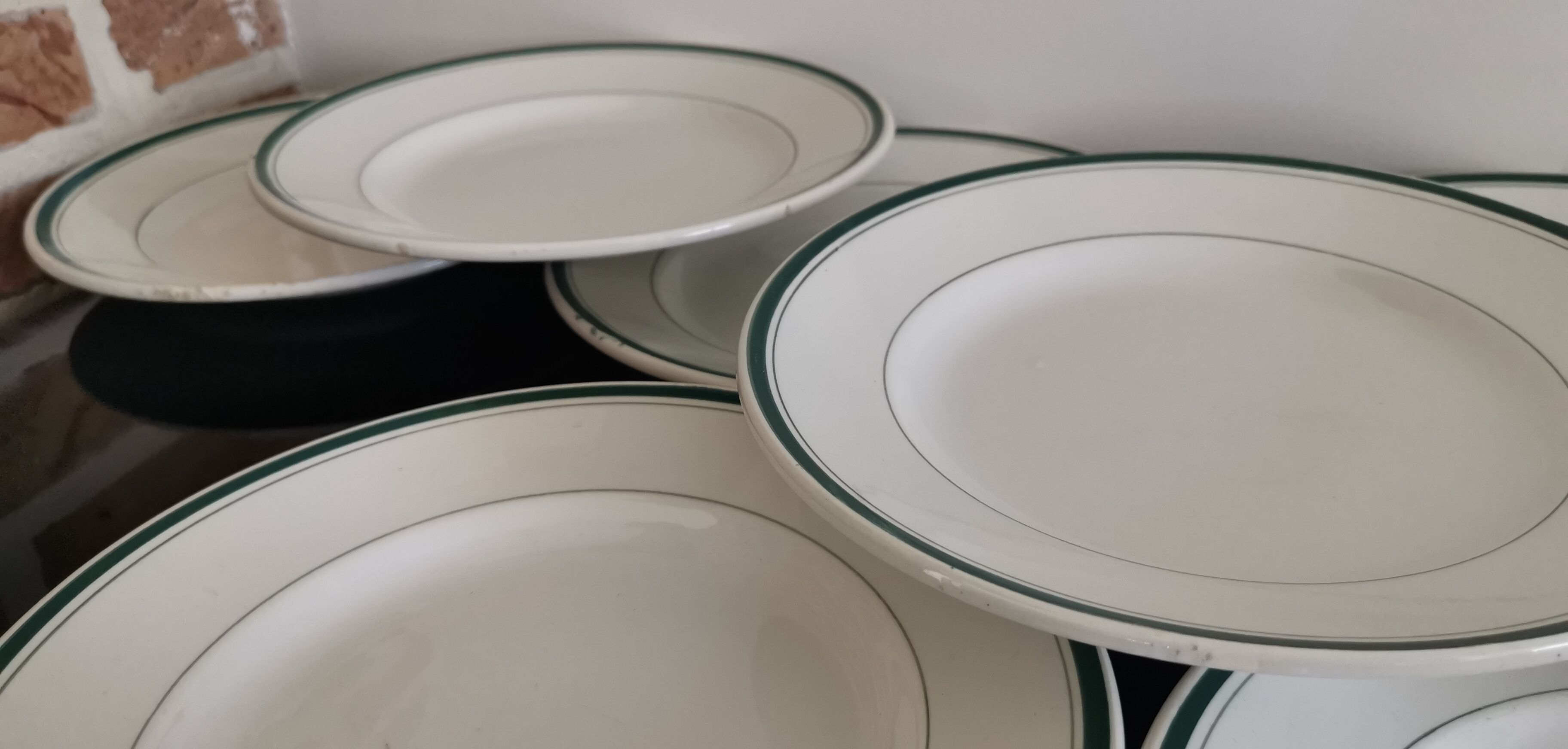 2 x 6 assiettes plates Moulin Des Loups Hamage liseré vert
