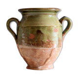 Terra cotta glazed Provencal old enameled antique olive jar