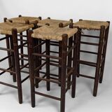 Set of 5 bar stools in the style of Charlotte Perriand, Mid-Century, France