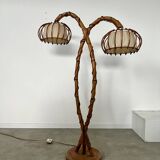 Old bamboo and rattan floor lamp design 60s Louis Sognot vintage lamp