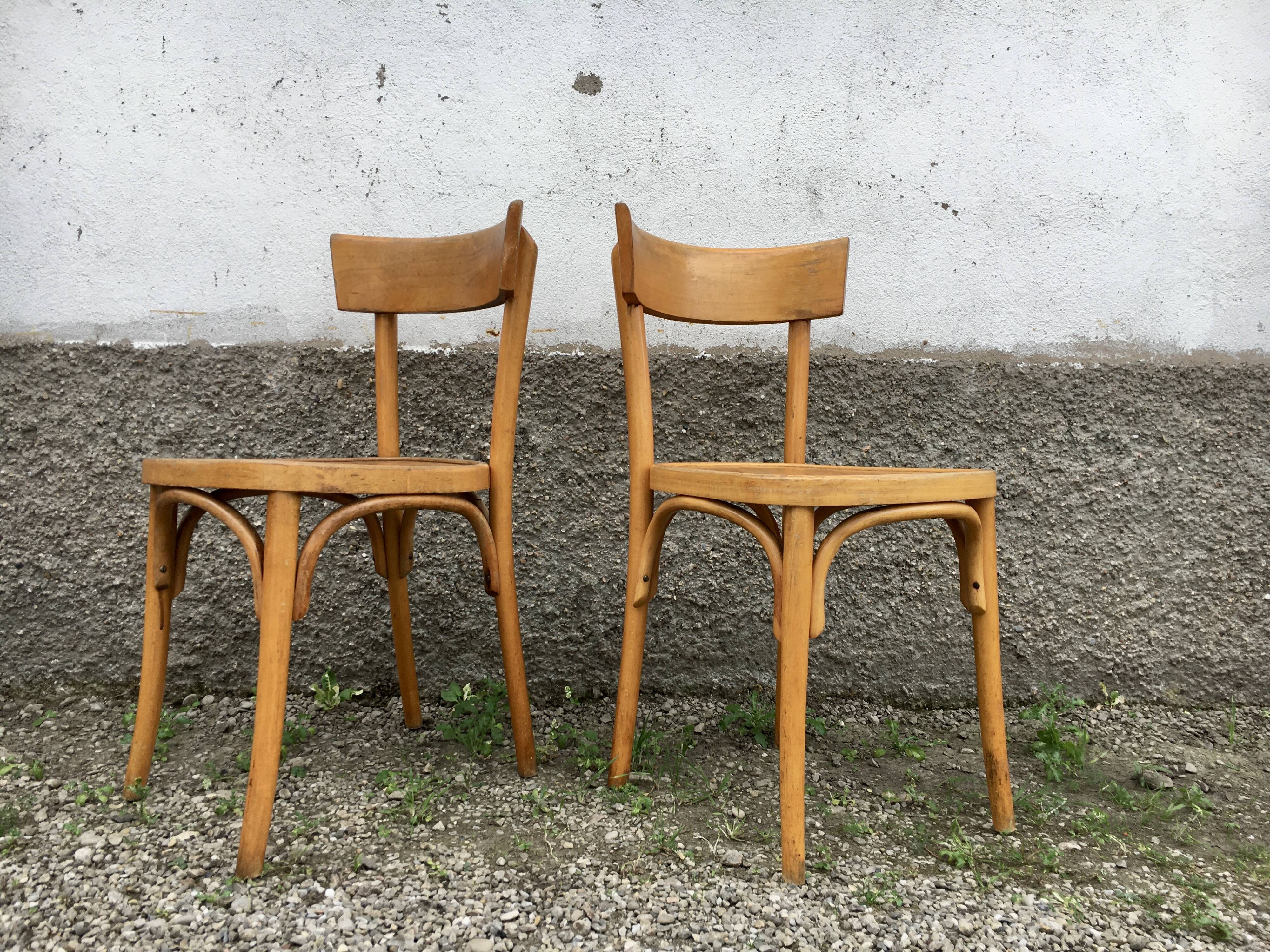 Pair of vintage bentwood curved wooden bistro chairs