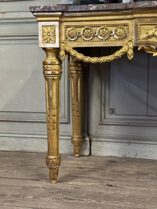 Console Louis XVI En Bois Doré, Marbre Gris Des Ardennes, XVIIIème Siècle