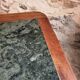 French vintage dining/desk table – oak and walnut – marble top – 1960s writing table with drawer